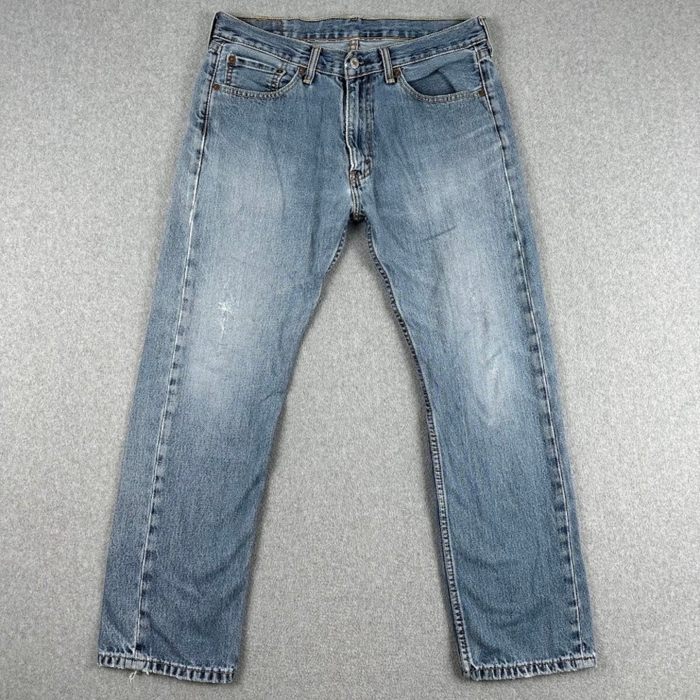 Levi 505 Jeans 33x30 Blue Denim Straight Leg Casual Pants Distressed Light Wash